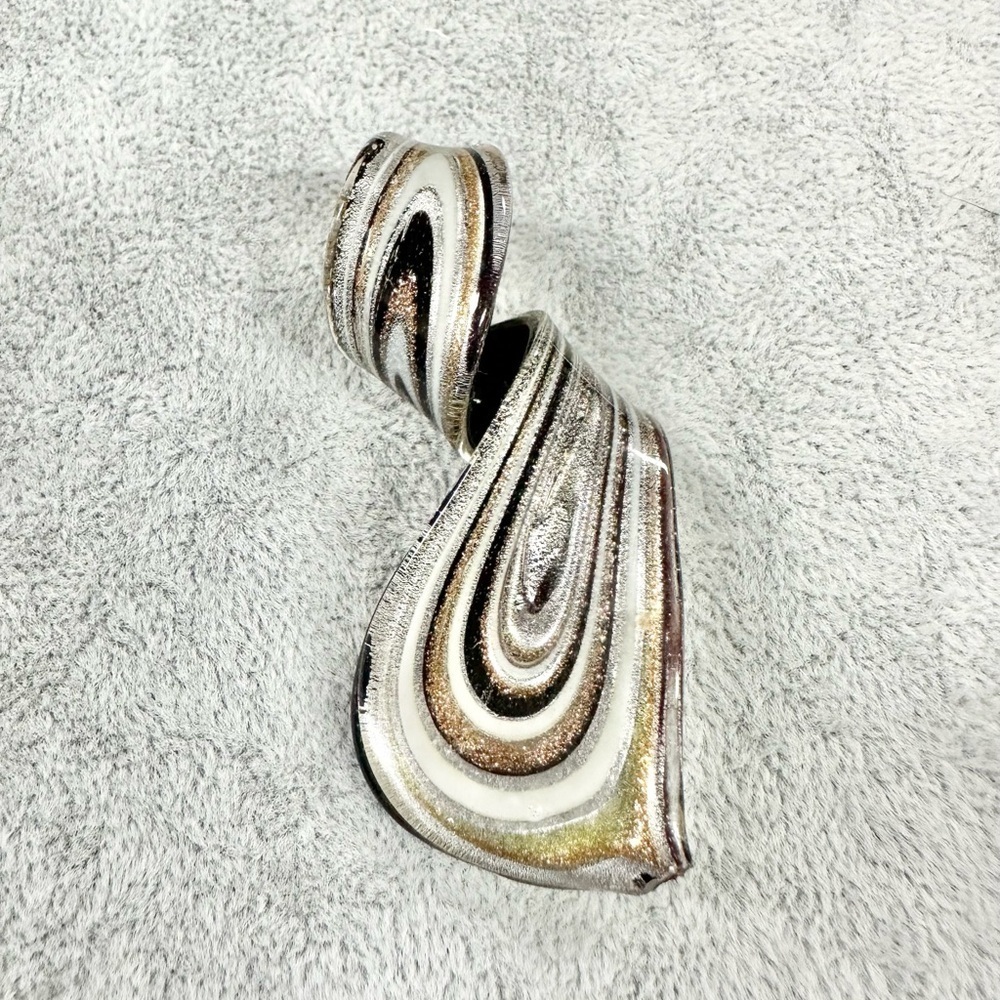 Black Gold Sliver Swirl Spiral Art Glass Hand Blown Lamp Work Pendant